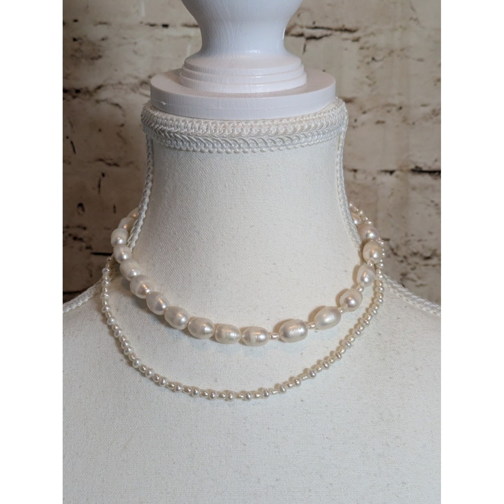 Vintage Natural Fresh Water Pearl Choker Necklace Multi Strand Romantic 12"